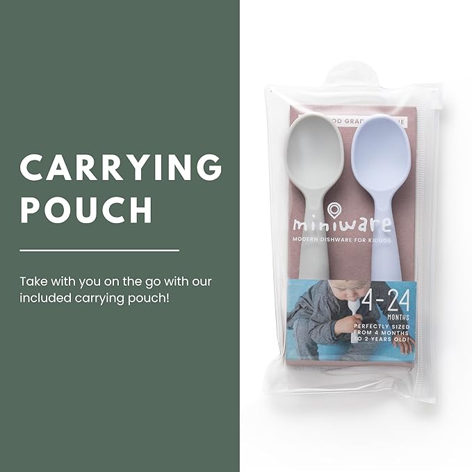 Miniware Silicone Baby Spoon for Training - BPA Free Baby Utensils - Baby Spoons Self Feeding 6 Months | 100% Food Grade Silicone - Modern & Dishwasher Safe Toddler Spoons (Grey and Lavender)