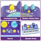 Mostop Toddler Musical Toys 5 in 1 Piano Keyboard Xylophone Drum with Microphone, DJ Table Instruments Learning Toys with Lights for Boys Girls Age 2-5, Kids Piano Drum Set Christmas Birthday Gift