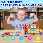 Mini Magnetic Tiles for Kids, Magnetic Building Set, Construction STEM Travel Toys for Boy Girl Ages 3+, Montessori Preschool Learning Educational Sensory Magnet Creative Toy Gift for Toddlers, 32 Pcs