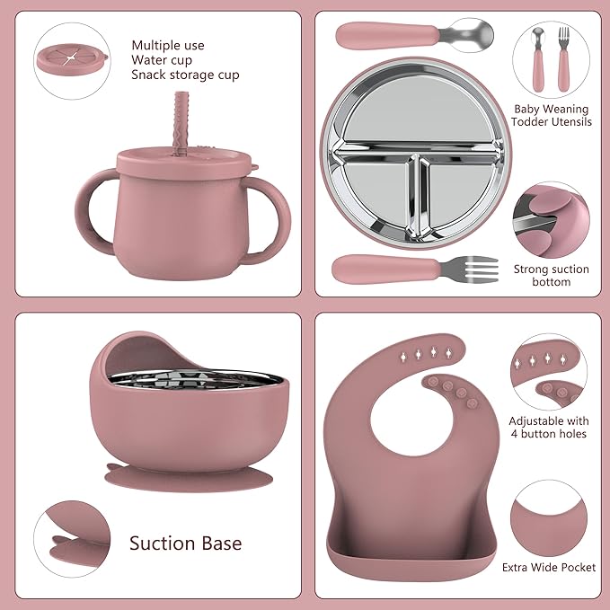 13 Pack Silicone Baby Feeding Set, BPA-Free Toddler Feeding Supplies, Include Suction Plates, Baby Bowls, Silicone Fork & Spoon, and More, First Stage Baby Dish Set - 6+ Months