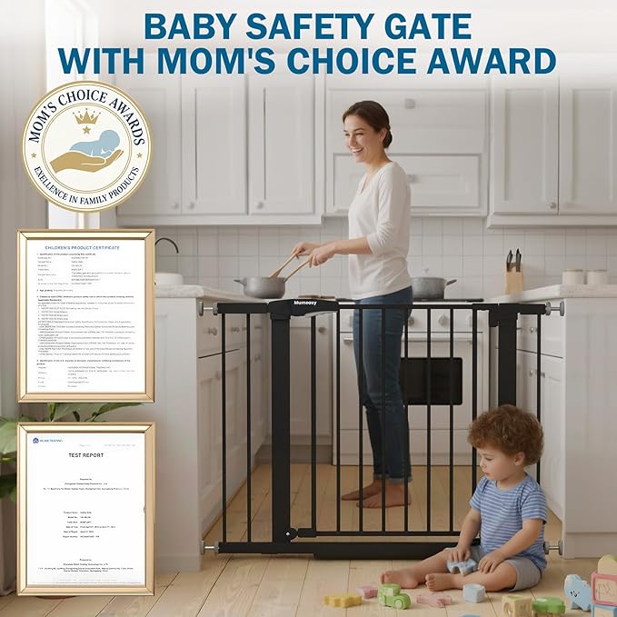 Baby Gate for Stairs, 29.7-40.6" Pressure Mounted Dog Gate, Auto Close Safety Gate for Children & Pets, Easy Install Pet Gate with Walk Thru Door for Doorways & Hallways, No Drilling, Dual-Lock Design