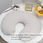 Onacosht 100% Organic Cotton Nursing Pillow Cover Soft Breathable Jersey Feeding Pillow Slipcover Fits Standard Infant Nursing Pillow for Baby Boy and Girl, Fog