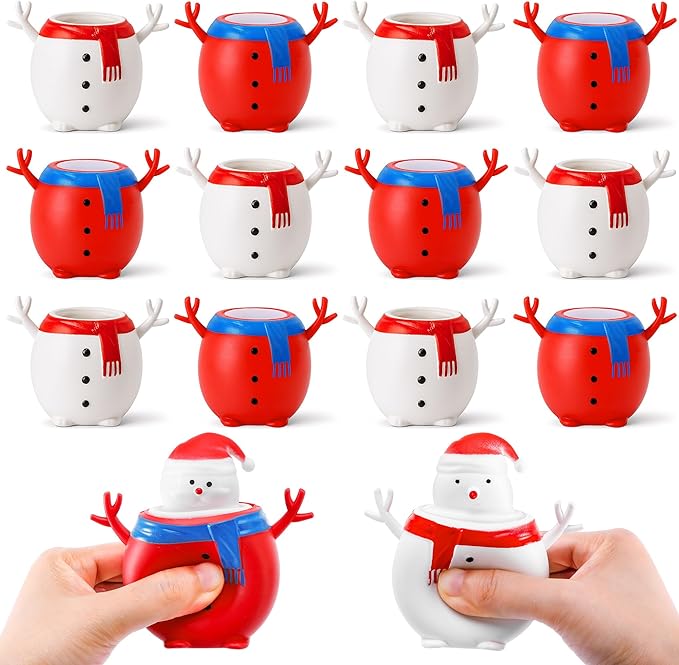 RunNico 12 Pack Christmas Snowman Squeeze Sensory Toy, Santa Claus Squishy Fidget Toys, Stretchy Christmas Snowman Relieve Stress Ball for Holiday Decoration Party Favors Adult Anxiety Relieve
