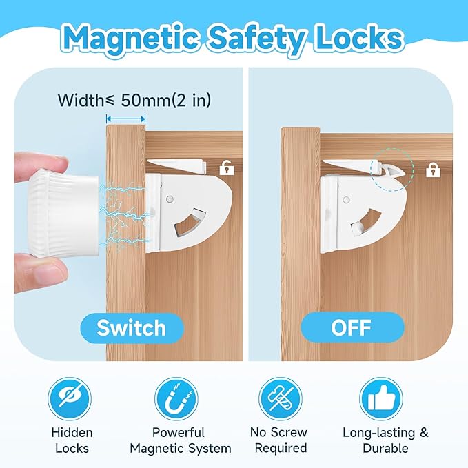 Magnetic Cabinet Locks for Child Safety, Drawer Locks Baby Proofing, Magnetic Door Safety Locks for Cabinets and Drawers, Easy Installation No Tools Required (14)