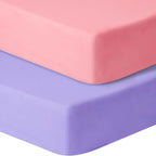 Baby Crib Sheets for Boys Girls, 2 Pack Fitted Crib Sheet for Standard Crib and Toddler Mattress, Soft Microfiber Baby Sheet 52x28x8in. (Purple & Pink)