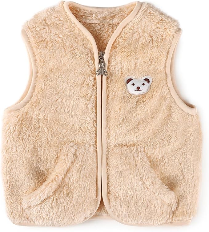Baby Boys Girls Fleece Vest Zip Up Cute Bear Jackets Fuzzy Fall Winter Warm Clothes Newborn Outwear for Toddler Infant
