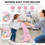 Wooden Baby Walker Wheels,Baby Push Walker for Babies 12 Months+ Montessori,Toddler Walker Push Toy Wooden Activity Walker for Boy,Walking Toys12 Months+ Learning to Walk