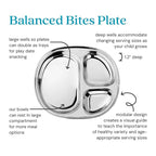 Ahimsa Stainless Steel Plates for Kids - Divided Plates for Toddlers, Pediatrician Designed, Non Toxic Toddler Plate, Camping Plate, BPA Free & Dishwasher Safe (Set of 4)