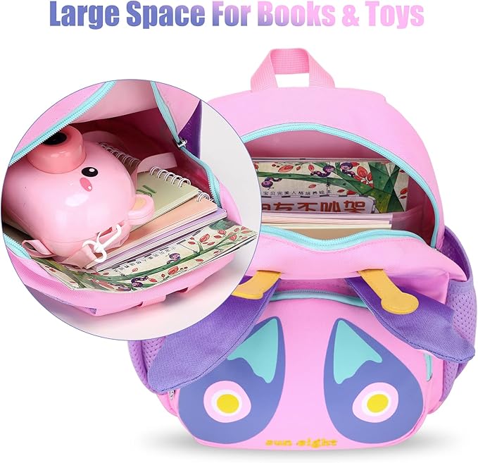 SUN EIGHT Preschool Toddler Backpack for Girls Kids Backpack Cute 3D Cartoon Animal Waterproof Schoolbag for Baby Girl Boy 1-5 Years（Butterfly）