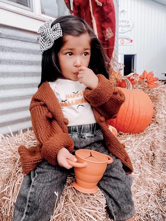 BraveJusticeKidsCo | Snack Attack II Snack Cup | Collapsible Silicone Snack Container | Toddler and Baby Snack Catcher Lid (Honey Ginger)