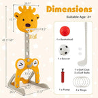 Costzon Toddler Basketball Hoop, 4-in-1 Kids Sports Activity Center with Rim, Soccer Goal, Golf, Ring Toss, Height Adjustable Kids Basketball Hoop with Fillable Base for Indoor Outdoor (Yellow Deer)