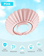 Kids Shower Cap, Baby Hair Washing Shield, Bath Visor for Toddlers, Bathing Head Face Eye Ear Protector, Air Cushioned Shampoo Caps with 20-Size Adjustment for 6Month+ to Adult (Pink)