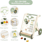 Beright Wooden Baby Walker with Roller Upgraded, Push and Pull Learning Activity Walker, Multi-Functional Kids’ Activity Toys, Develops Motor Skills & Stimulates Creativity, Green