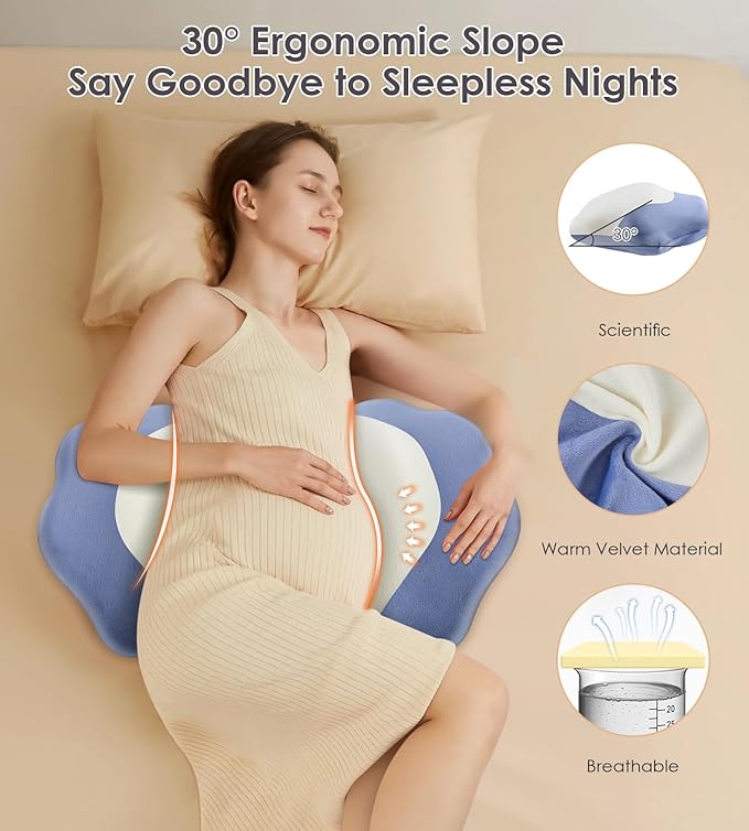 Pregnancy Pillows for Sleeping, Memory Foam Maternity Pillow Support for Back Belly HIPS, Adjustable Travel Wedge Pillow for Pregnant Women, Side Sleeping Pregnant Pillows with Velvet Cover