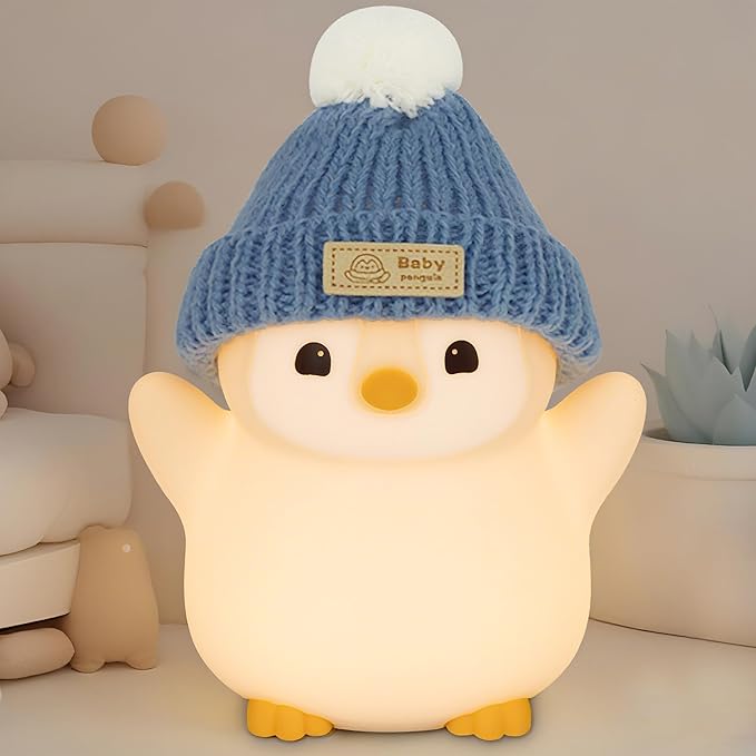 Penguin Night Light for Kids, Adorable Penguin Lamp with Hat, Food Grade Silicone Nursery Nightlight, Rechargeable/Dimmable/Timer,LED Squishy Novelty Animal Bedside Lamp,Funny Gifts for Boys