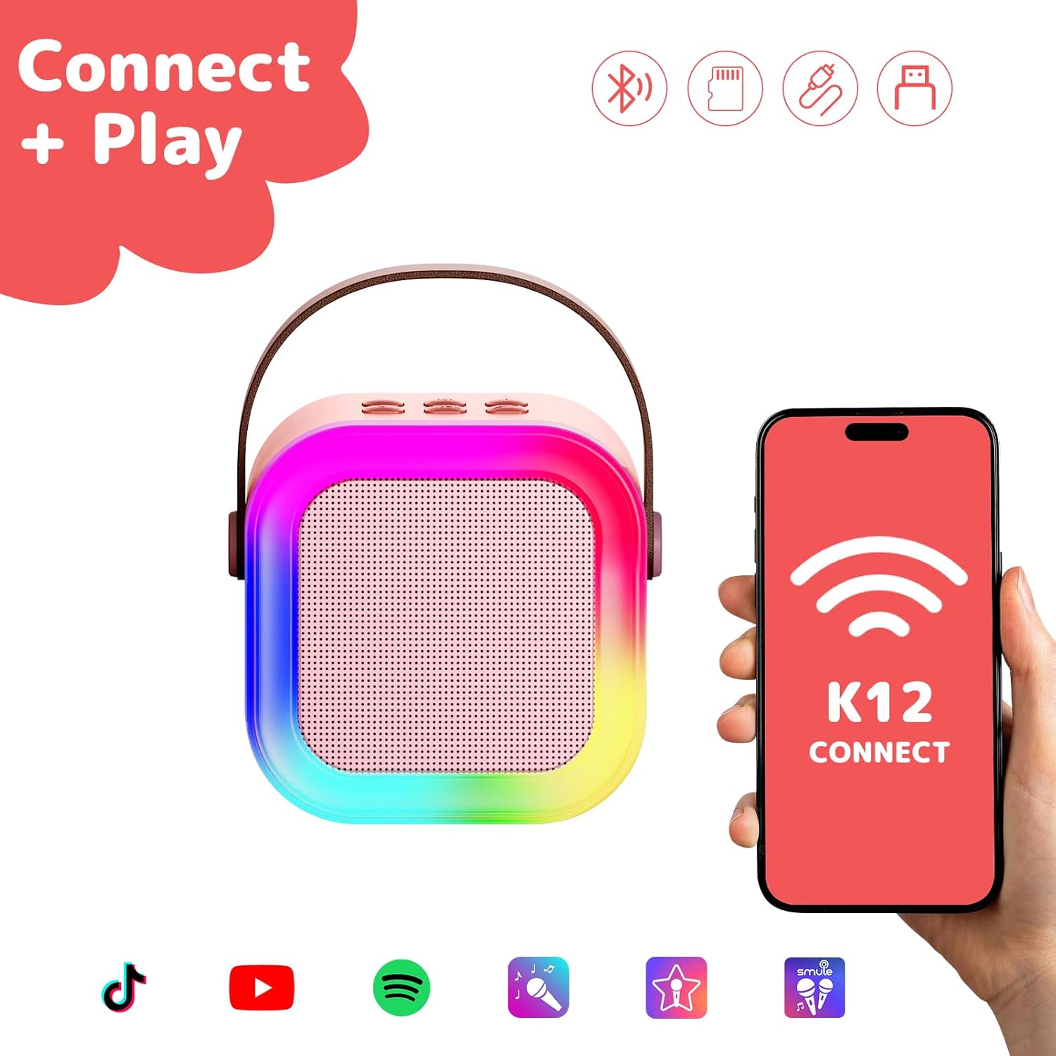 Fede Karaoke Machine for Kids Adults, Mini Karaoke Machine with 2 Wireless Microphones, Portable Bluetooth Speaker with Voice Changing Effects & LED Lights, Best Gifts Toys for Girls and Boys
