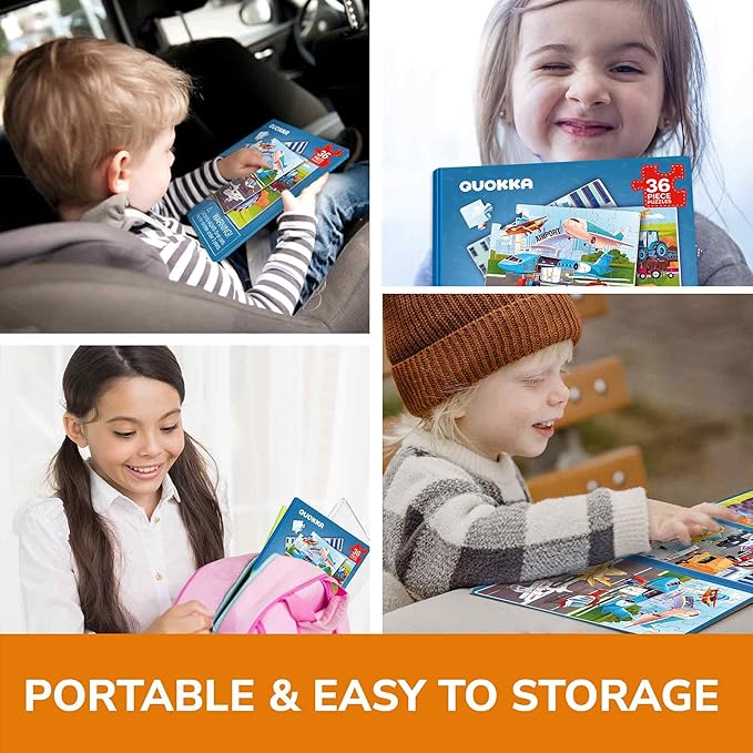 QUOKKA Magnetic Toddler Puzzles Ages 2-4 – 24 Pieces Kids Puzzles Ages 3-5 – Travel Games and Toys for Kids 4-6 Boys and Girls – Learning Transport Car Airplane Road Trip Activities