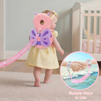 Baby Head Protection Backpack with Leash, Cute Toddler Protector Padded Pillow Carrier with Anti Lost Wrist Link for Crawling Walking, Butterfly Kid Harness Infant Cushion Pad for 6-18 Months Girls