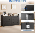 Cozy Castle Baby Dresser with 6 Drawers and Large Table Top, Multi-Functional Chest of Drawer, Drawer Dresser with Three-Sided High Rails for Nursery, Children's Room, Bedroom, Black