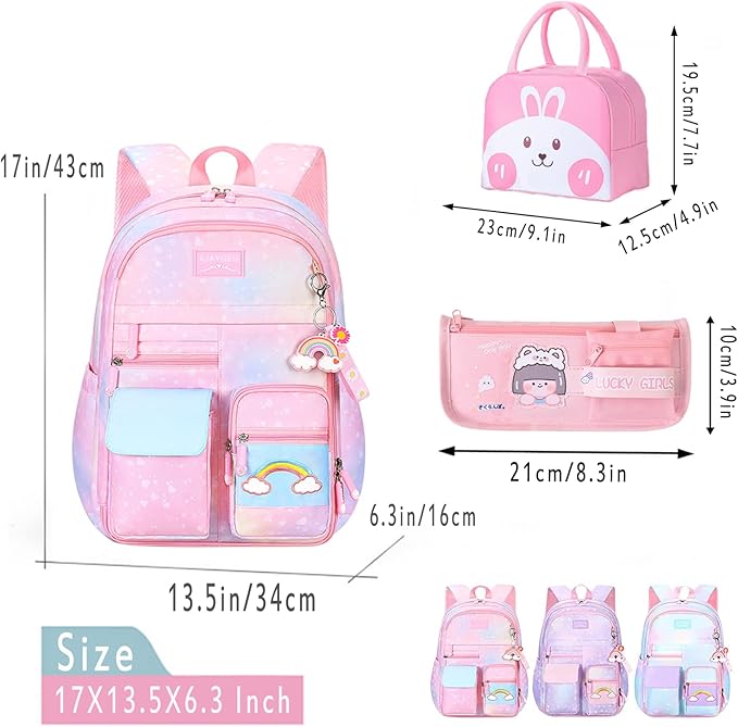 Kawaii Backpack, Pink Backpack for Girls, Kid Starry Rainbow Bookbag, Cute Backpack for Kids, Aesthetic Backpack, Blue