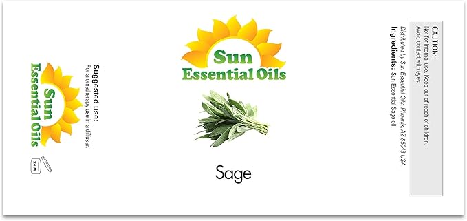 Sun Essential Oils – Sage Essential Oil 4 oz with Dropper for Diffuser, Skin, Aromatherapy Massage, Humidifier, Herbaceous Scent for Candle, Lotion & Soap Making, Room Fragrance