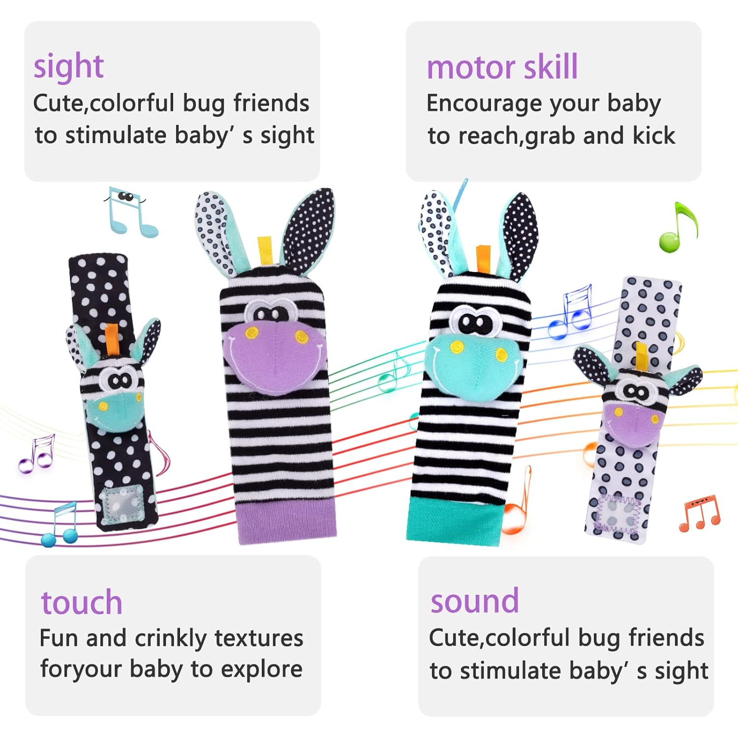Wrist Rattles for Babies Rattle Socks Wrist Strap Rattles Set Cartoon Socks Cute Animal Baby Sensory Development Toys 1-3 Years Early Educational Toys for Toddlers Baby Shower Gifts