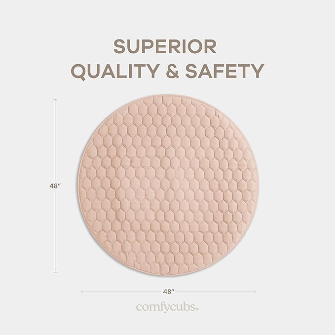 Comfy Cubs Round Kids Play Mat - Medium 48 inches Soft Quilted Baby Floor Mat with Non-Slip Bottom - Plush Design for Toddlers' Playtime and Relaxation - Comfortable and Durable - Blush