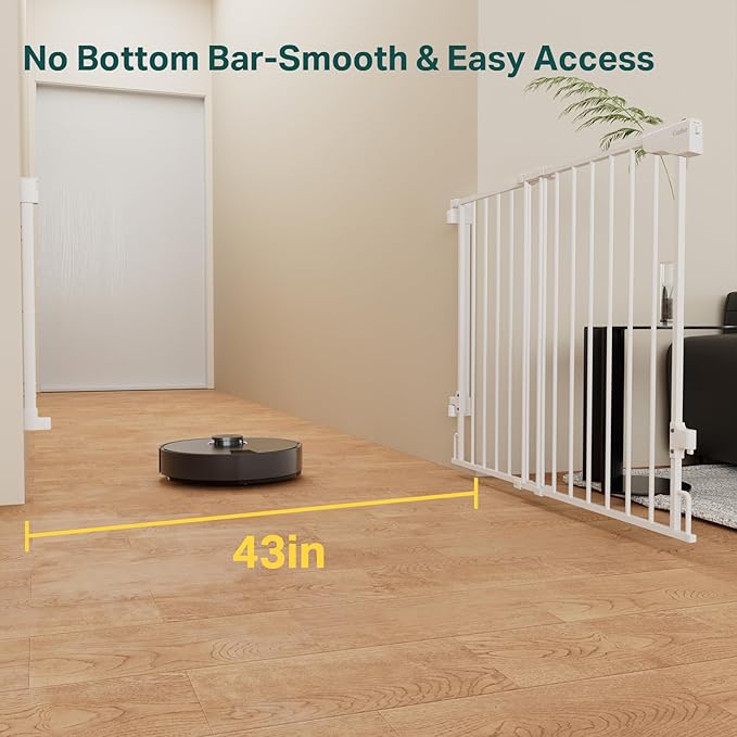 Cumbor 2 Pack 29.2-43" No Bottom Bar Baby Gate for Stairs, 2-in-1 Auto Close Dog Gate Indoor, Hardware Mounted Pet Gate for Doorways with Large Walk Thru Door, Child-Proof Safety Gate for Kids (White)
