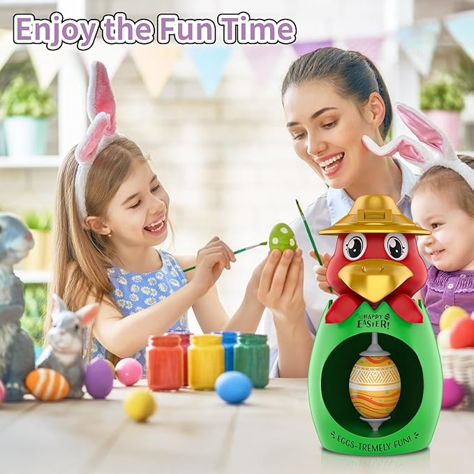 weiyuii Easter Egg Decorating Kit, DIY Egg Coloring Spinner with 3 Plastic Eggs & 8 Colorful Markers Easter Gift for Kids Boys Girls