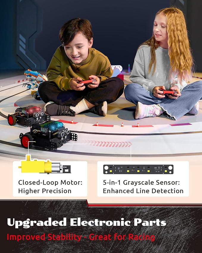 WhalesBot Rocky Smart Robot Car Coding & Remote Control Kit for Kids 8-16, Modular/Scratch/Python/C Programming, Educational Engineering Science Toy Set with Multiple Sensors and Smart Controller