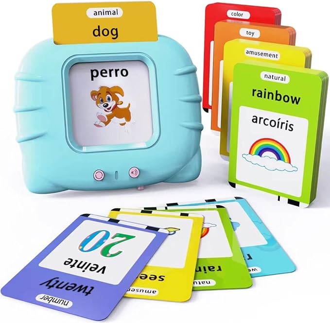 Lapare Spanish and English Bilingual Audible Flash Cards Toy with Music, Learn Spanish and English for Kids, Niñas, Niños, Bebes