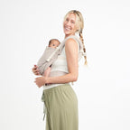 Baby Tula Linen Panel Free-to-Grow Baby Carrier - Adjustable, Comfortable, Newborn to Toddler Carrier - Ergonomic Fit for 7lbs to 45lbs - Plant-Based Fabric - Back & Front Carry Options - Sand (Tan)