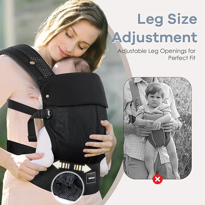 Baby Carrier with Lumbar Support, Cozy Baby Carrier Newborn to Toddler with Adjustable Seat Size, Ergonomic Infant Carrier with 3-Way Carry, Front Facing Toddler Hodler Carrier for Mom & Dad, Black
