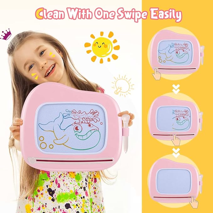 Smasiagon Magnetic Drawing Board for Kids, Toddler Toys for 1-2 Year Old Girl, Portable Doodle Board Pad Learning and Educational Toys for Ages 1 2 3 Year Old Baby Girl Birthday Gift（Pink）
