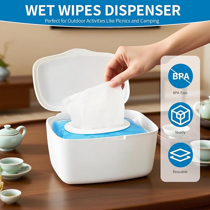 Wipes Dispenser Compatible with Cottonelle Flushable, Refillable Wet Wipes Container, Wipe Holder Keeps Wet Tissue Clean and Fresh, Non-Slip Wipe Case with Sealing Design Lid, for Home and Travel