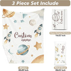 Personalized Baby Crib Bedding Set – Planet Space Theme Nursery Bedding Sets 3 Piece with Custom Name Blanket, Fitted Crib Sheet & Changing Pad Cover – Ideal Newborn Gift for Boys
