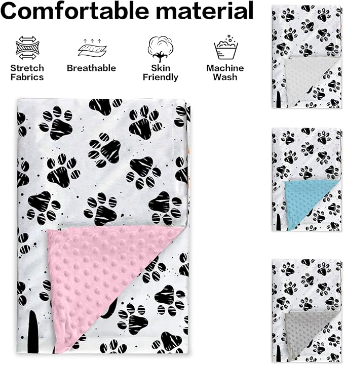Personalized Baby Blankets for Boys Girls, Custom Name Dog Paws Pattern Baby Blanket, Soft Minky Dot Blanket for Newborns and Toddlers, Ideal for Baby Showers Christmas Brithday Gifts