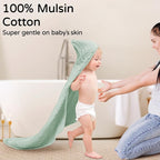 Yoofoss Hooded Baby Towels for Newborn 2 Pack 100% Muslin Organic Cotton Baby Bath Towel with Hood for Babies, Infant, Toddler and Kids, 32x32Inch, Soft and Absorbent Newborn Essential,Apricot&Green