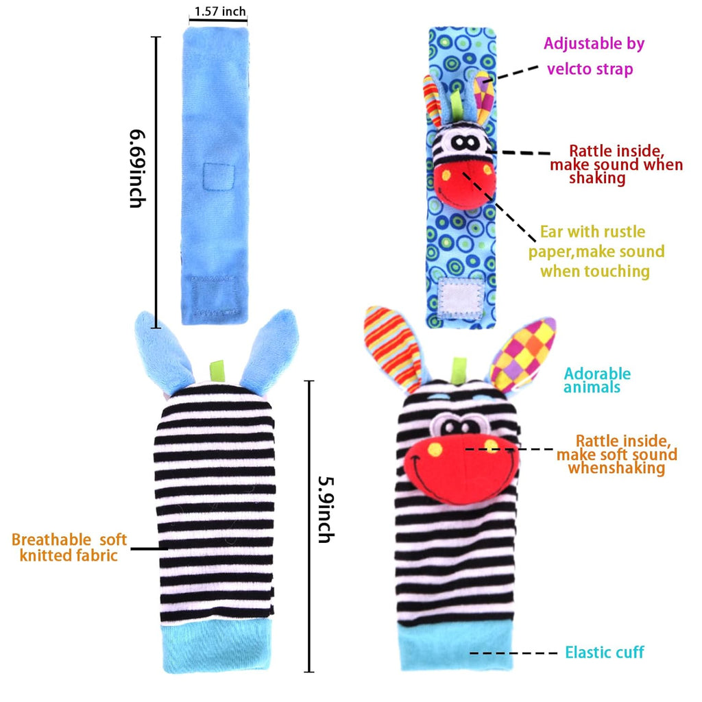 Wrist Rattle Foot Finder Socks Set for Baby Arm Hand Rattle Feet Leg Ankle Socks Newborn Soft Sensory Toys Baby Socks Newborn Rattles Toys Easter Gifts 0-3 6-12 Months Infant Girl Boy