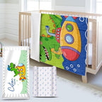 Personalized Baby Crib Bedding Set, Custom Name Submarine Pattern Nursery Bedding Set 3 Pcs, Baby Blanket Fitted Crib Sheet Changing Pad Cover, Personalized Nursery Decor Gift for Newborns Boys