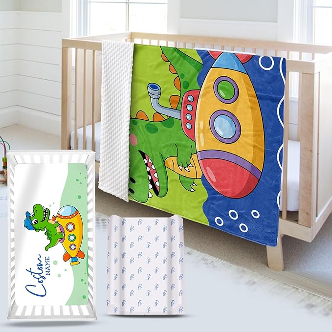 Personalized Baby Crib Bedding Set, Custom Name Submarine Pattern Nursery Bedding Set 3 Pcs, Baby Blanket Fitted Crib Sheet Changing Pad Cover, Personalized Nursery Decor Gift for Newborns Boys