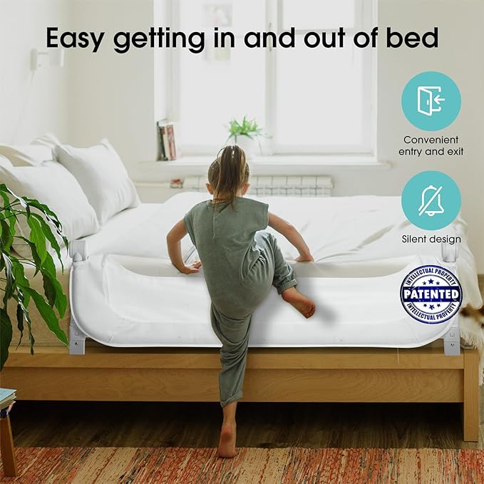 Baby Bed Rail Guard for Toddlers -59" Toddler Bed Rails for Twin, Full, Queen, King Bunk Size Bed Swing Down Bedrail Extral Tall Child Safety Side Railing Guards for Kids White