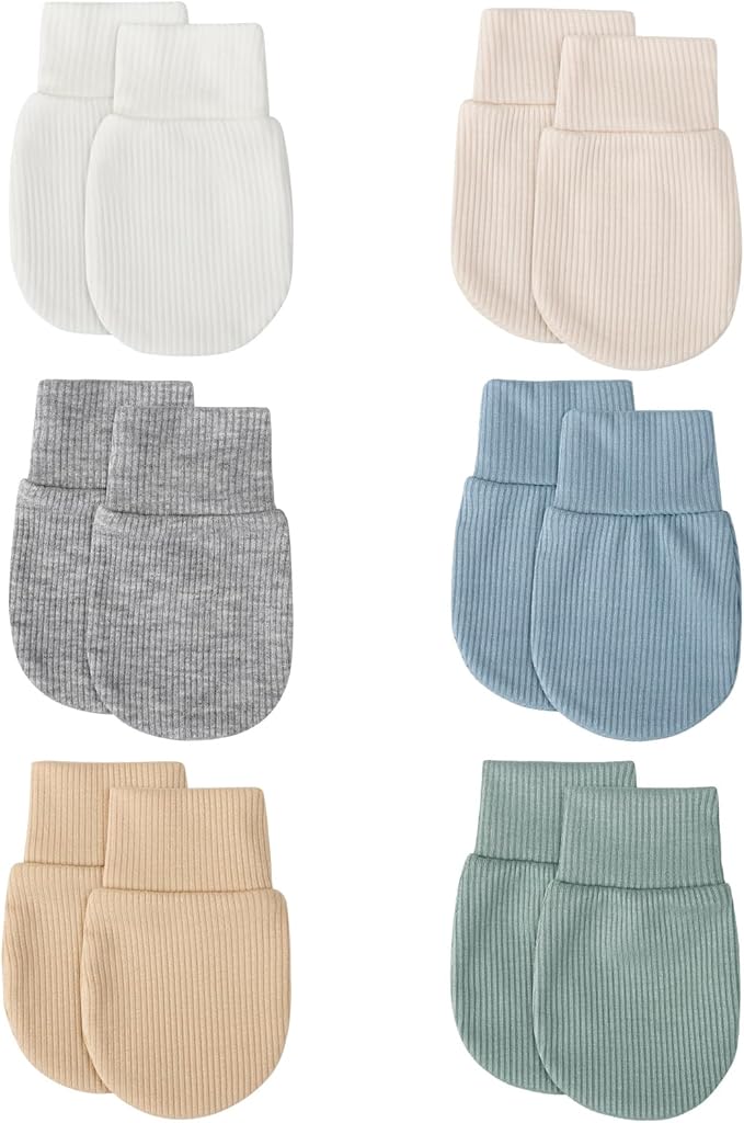BQUBO 6 Pairs Newborn Baby Boys Girls Mittens 0-6 Months Unisex-Baby Infant Mittens Elastic No Scratch Wrist Gloves
