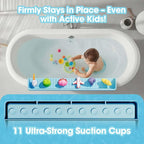 Bathtub Splash Guard for Kids - 31.4 Inch Extra Wide Bath Splash Barrier with 11 Strong Suction Cups, Flexible Silicone Tub Ledge Organizer to Keep Bathroom Floor Dry(Blue)
