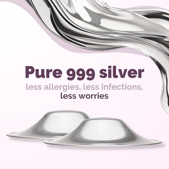 Original Silver Nursing Cups - Made in Germany with 999 Silver - Universal Fit - Protect and Soothe Sore Nipples - Silver Nipple Shields for Breastfeeding - FDA-Registered