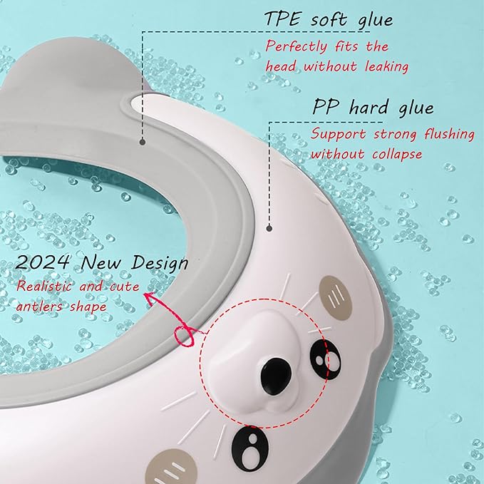 Baby Shower Cap, Baby Shower Cap Shield, Shower Cap for Kids, Visor Hat for Eye and Ear Protection for 0-9 Years Old Children, Cute Sea Lion shape Makes the Baby Bath More Fun (White)