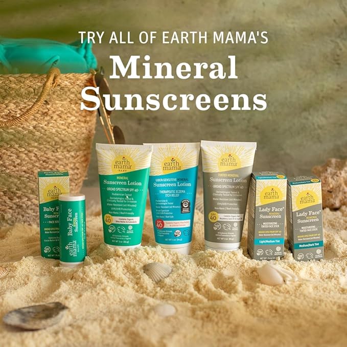 Earth Mama Baby Mineral Sunscreen Lotion SPF 40 | Non-Nano Zinc, Natural Water Resistant Sun Cream for Babies, Kids & Adults, 3-Ounce