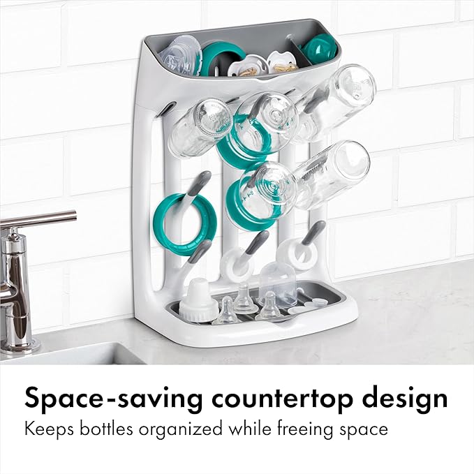 OXO Tot Space-Saving Baby Bottle Drying Rack, Compact Dish Drying Rack with Removable Trays, Countertop Bottle Organizer for Baby Bottles, Nipples, Pacifiers and Lids, BPA Free, Dishwasher Safe