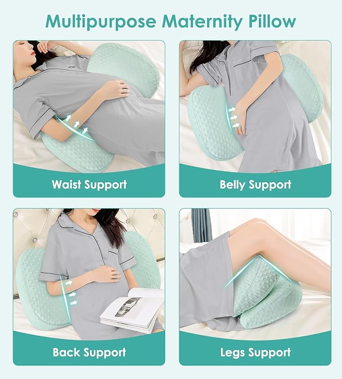 Pregnancy Pillow Cooling for Sleeping, Detachable and Adjustable Double-Sided Support Maternity Pillow Skin-Friendly for Pregnant Women Back, HIPS, Legs(30°Slope Design Verified by Expectant Mothers)