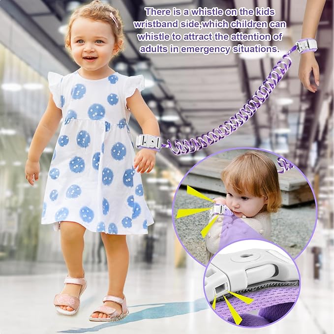 Accmor Toddler Leash with Key Lock, 2 in 1 Upgraded Anti Lost Wrist Link, 2 Packs Reflective Baby Leash with 360 Degree Rotating Connector and Adjustable Bracelet for Boys Girls Outdoor Travel, 6.56ft